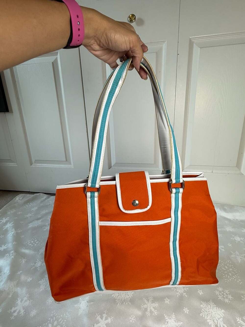 Chaps Ralph Lauren Orange Tote Bag Y2K Preppy Colorblock Shoulder Purse